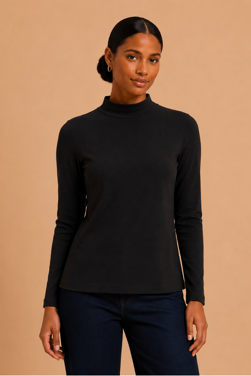 Blusa gola alta manga longa preto -1-